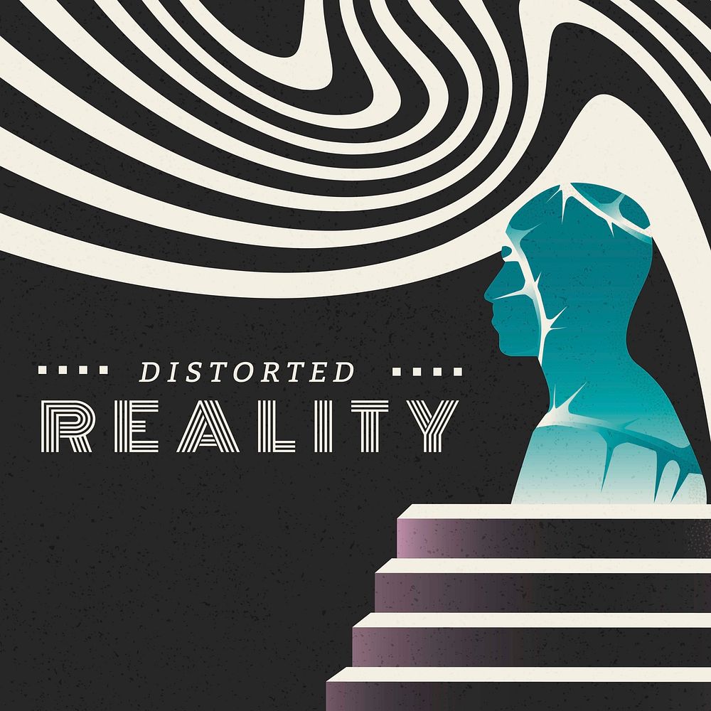 Distorted reality Instagram post template, mental health design vector