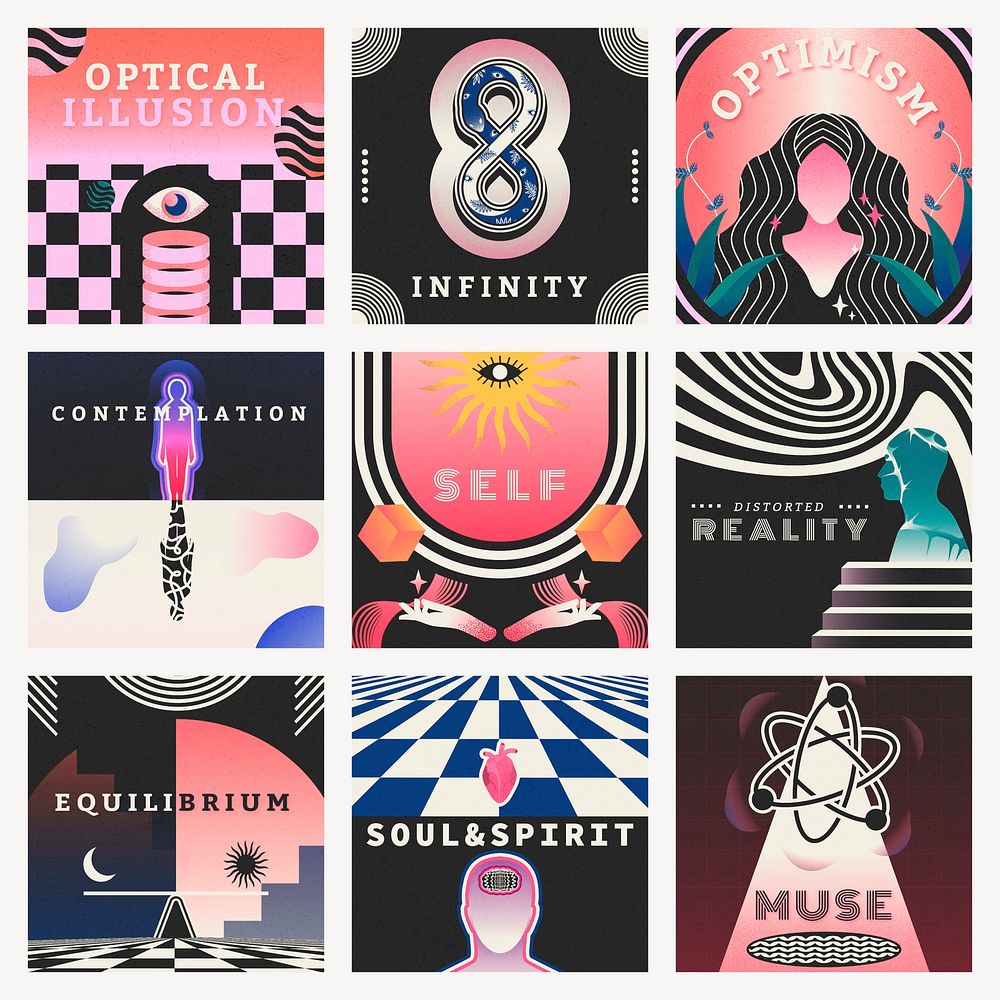 Mental health Instagram post template set, spiritual art vector