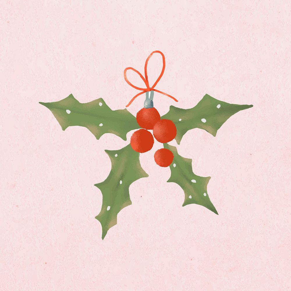 Christmas doodle, holly, cute illustration vector