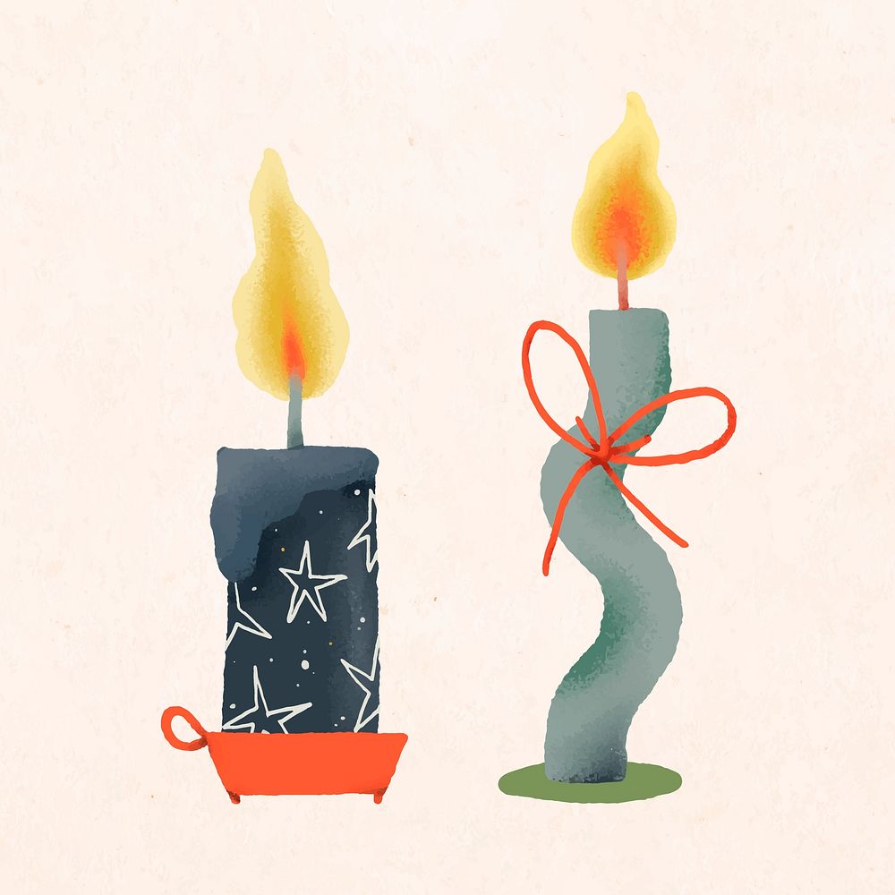 Christmas candles doodle, decorative hand drawn vector, cute winter holidays illustration