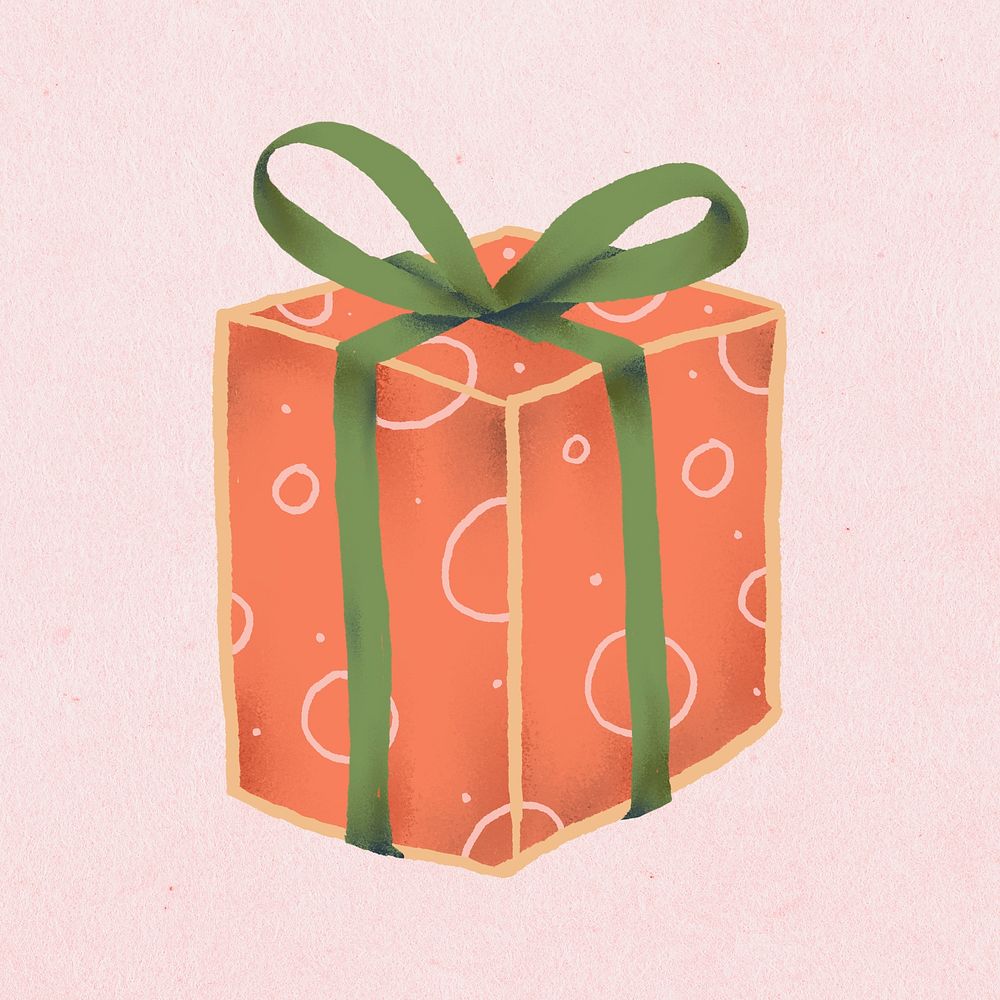 Christmas present sticker, hand drawn gift box illustration pse