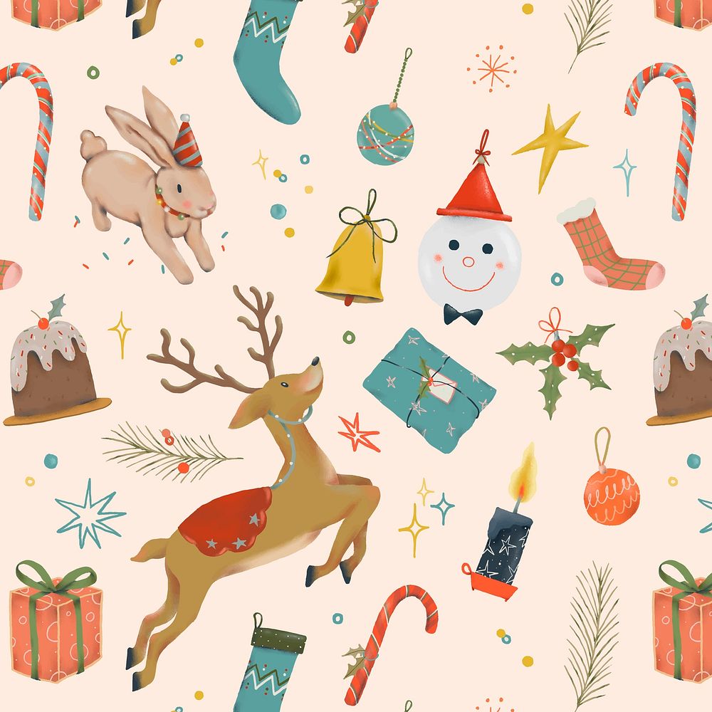 Christmas reindeer seamless pattern background, cute holidays season illustration vector