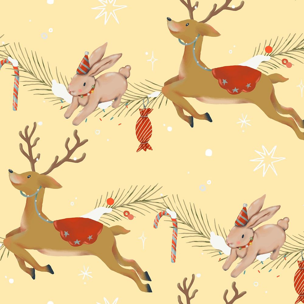 Christmas reindeer seamless pattern, cute holidays season background vector