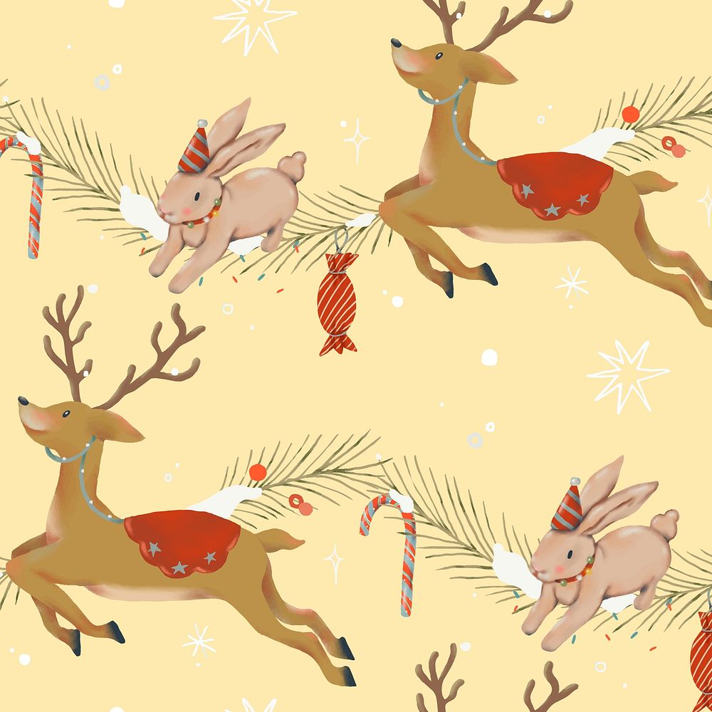Christmas reindeer background psd, cute winter holidays pattern illustration