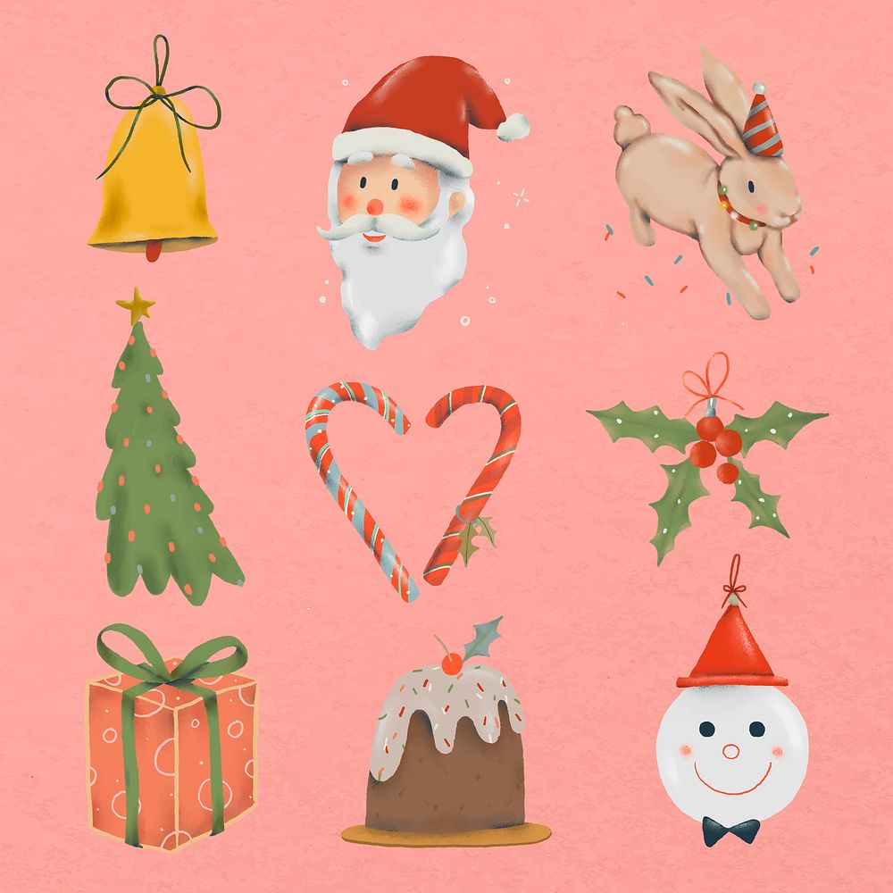 Christmas sticker vector, cute hand drawn illustration set