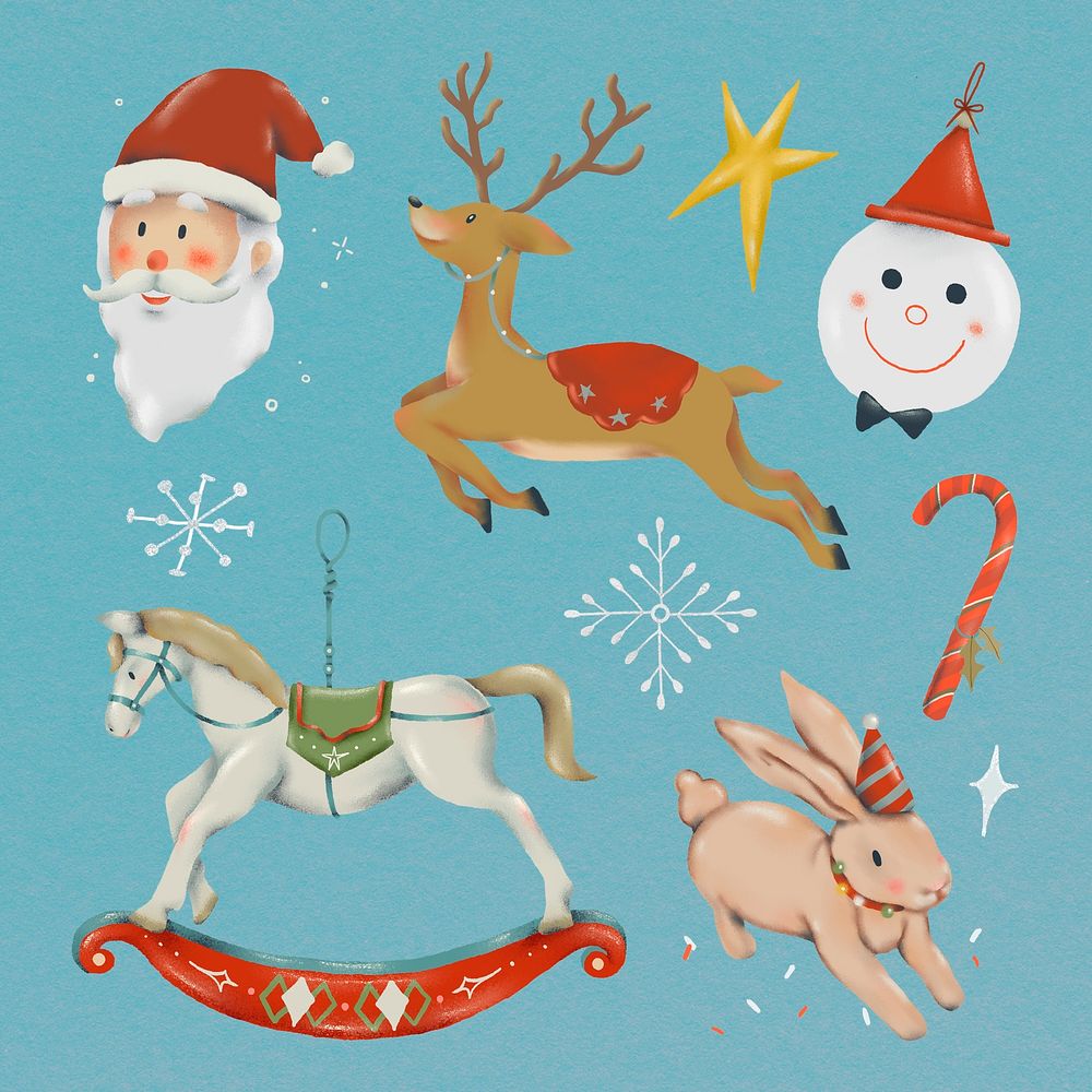 Christmas doodle sticker set, cute doodle illustration psd