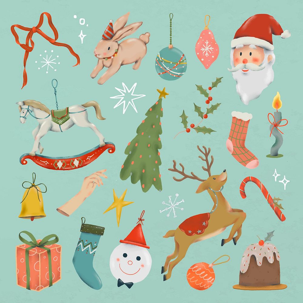 Christmas sticker vector, cute hand drawn illustration set