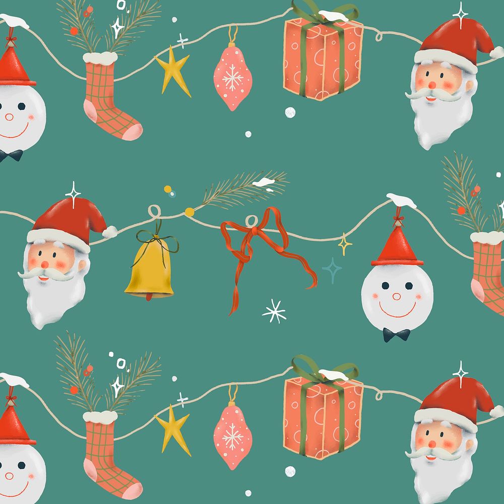 Christmas seamless pattern, green winter holidays illustration vector