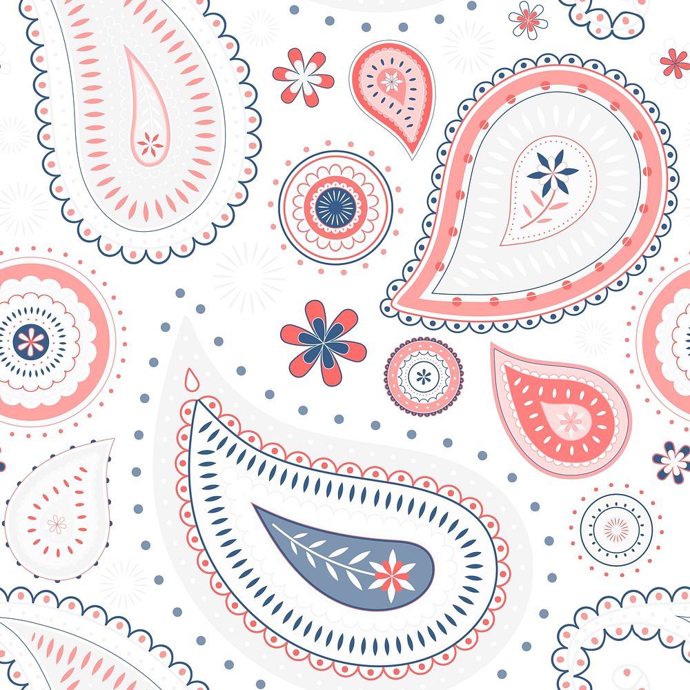 Pink paisley background, cute decorative pattern vector