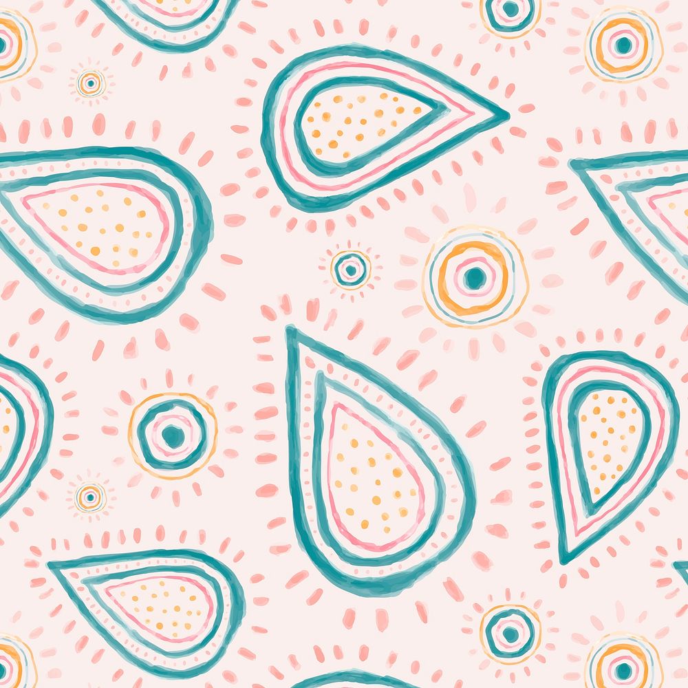 Pink doodle background, paisley pattern in pastel for kids