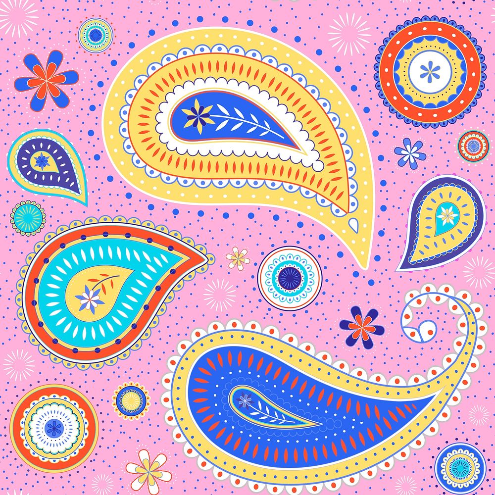 Pink paisley background, traditional pattern in feminine design vector