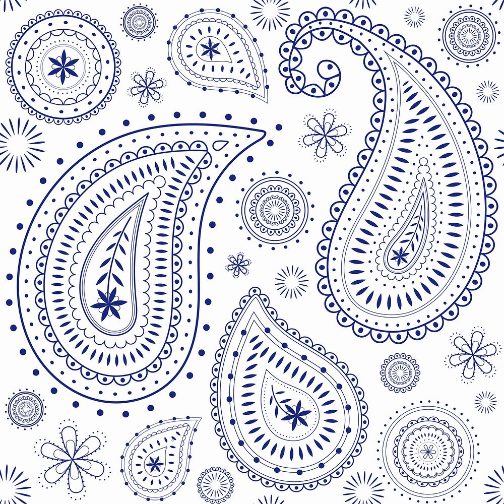 Paisley pattern background, white Indian mandala in blue vector