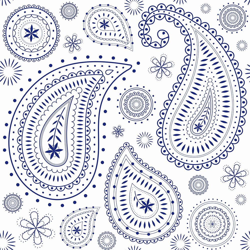 Paisley pattern background, white Indian mandala in blue psd