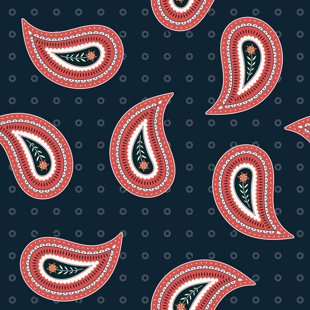 Paisley floral background, simple pattern in red and blue psd