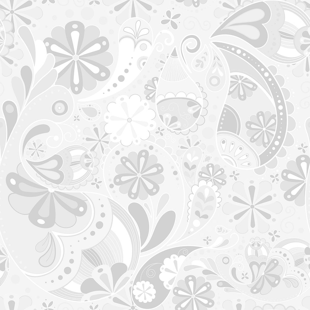 Aesthetic paisley background, abstract pattern in white psd