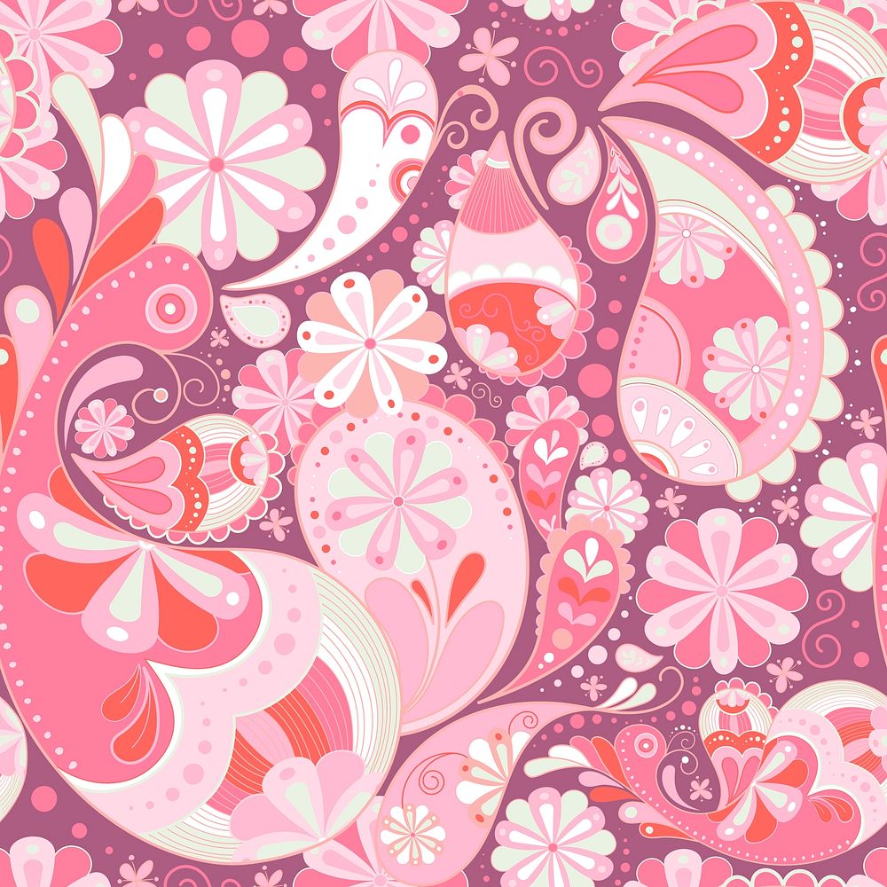 Pink paisley background, traditional floral pattern design psd