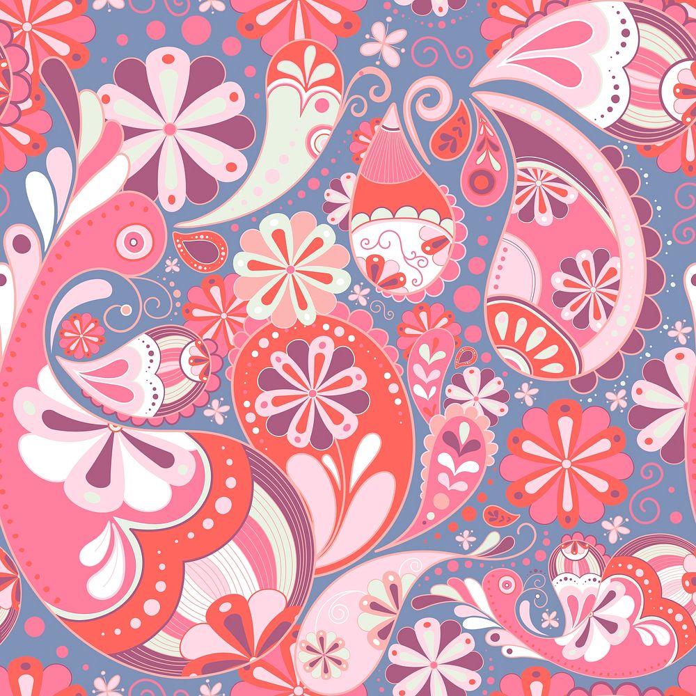 Pink paisley background, traditional floral pattern design psd