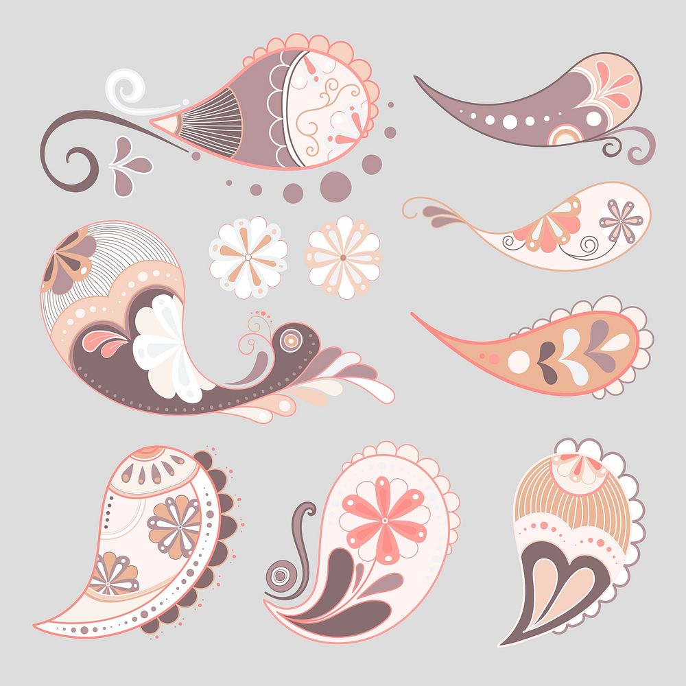 Paisley mandala sticker, pastel aesthetic Indian illustration psd set