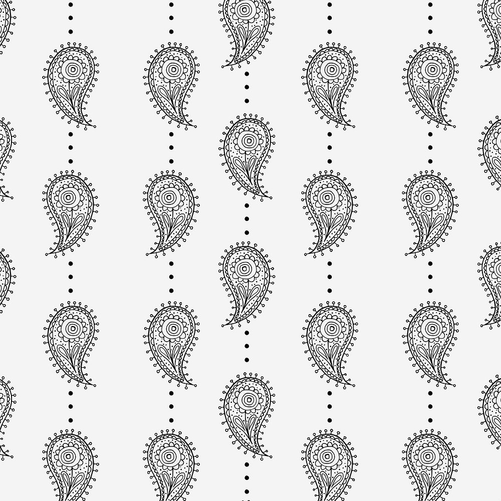 Seamless paisley pattern background, black and white illustration psd
