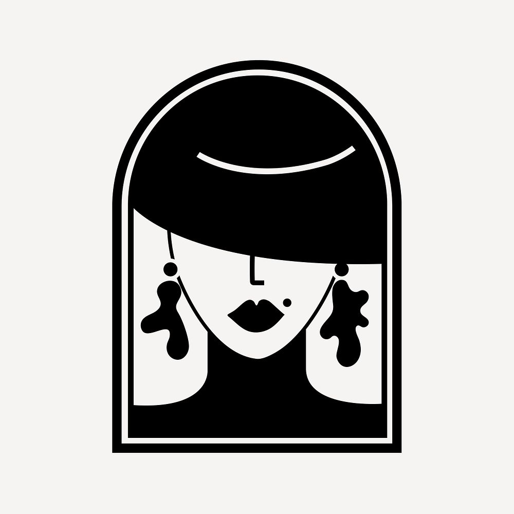 Feminine logo sticker, business branding, black and white design psd
