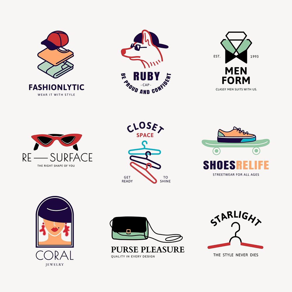 Fashion logo templates, business branding design psd set