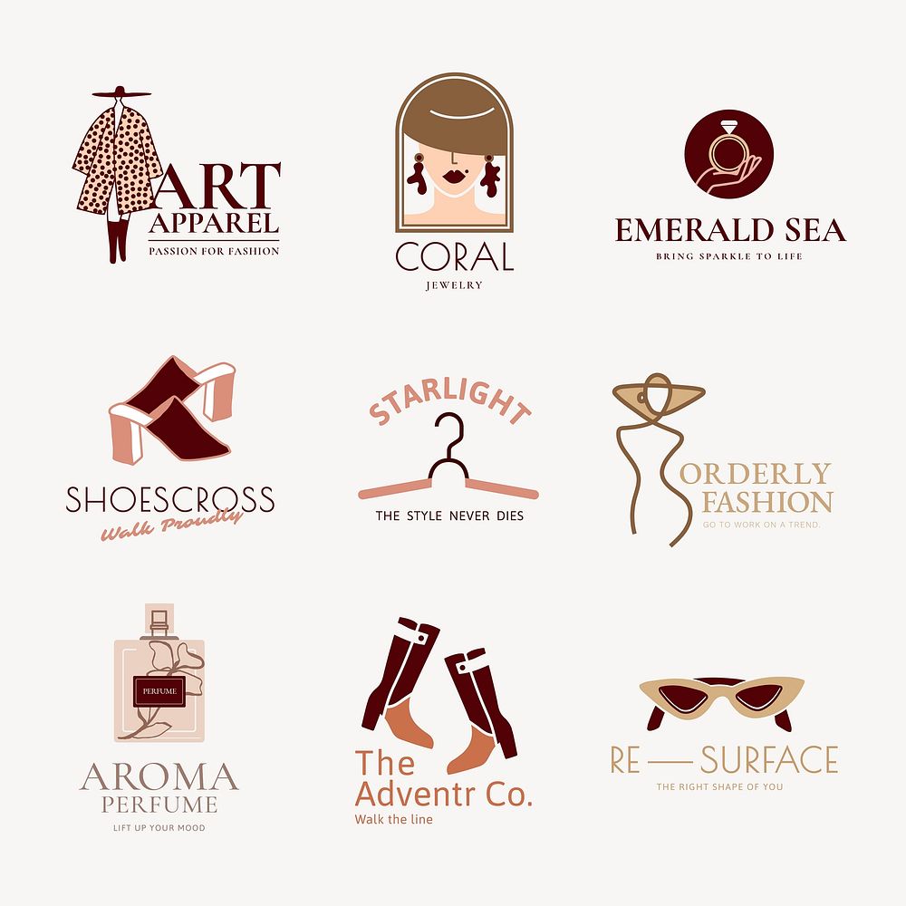 Fashion business logo templates, aesthetic branding design psd set