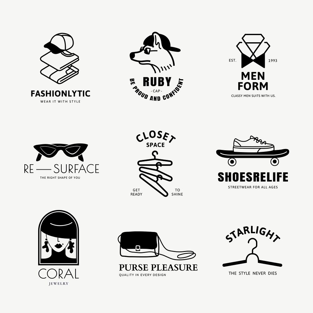 Fashion business logo template, aesthetic branding design vector, black and white set
