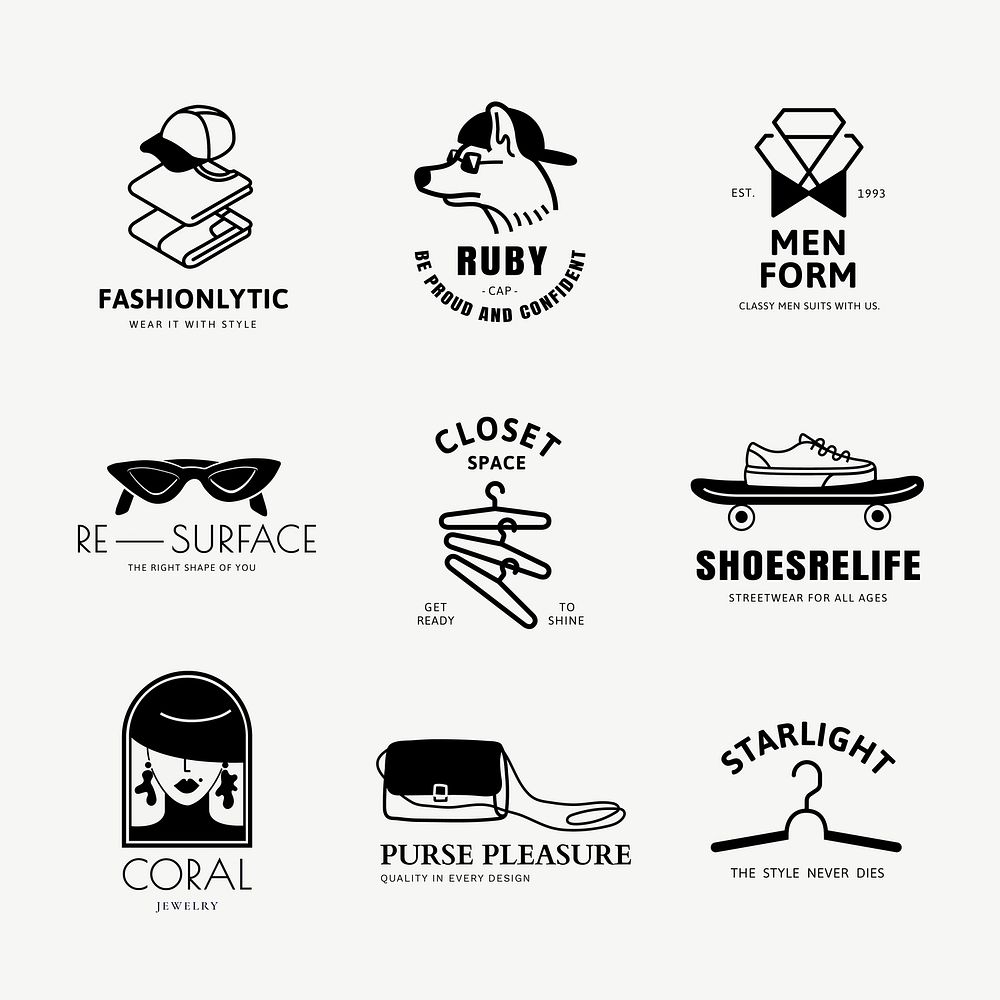 Fashion logo template, business branding design psd, black and white set