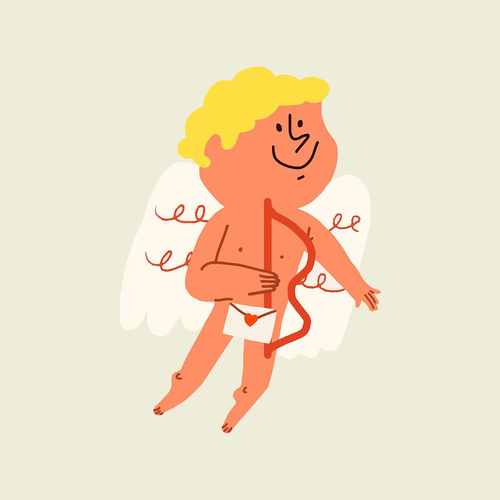 Cupid cartoon sticker, Valentine&rsquo;s day doodle psd