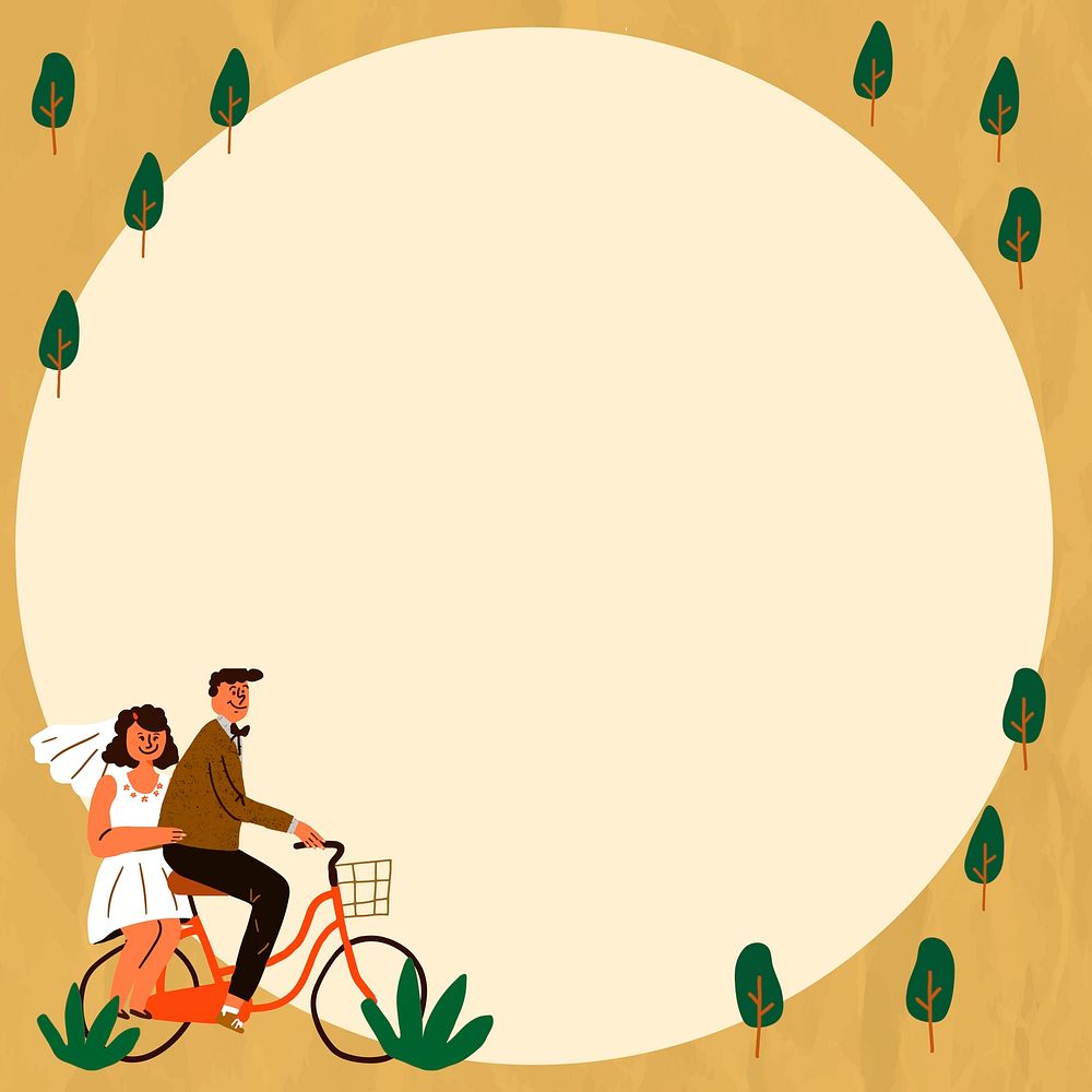 Cartoon couple background, Valentine&rsquo;s doodle frame in brown psd
