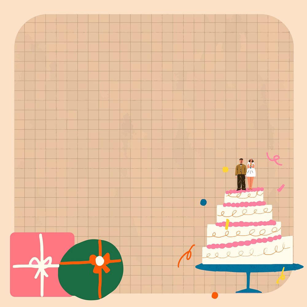 Wedding doodle background, brown frame with grid pattern