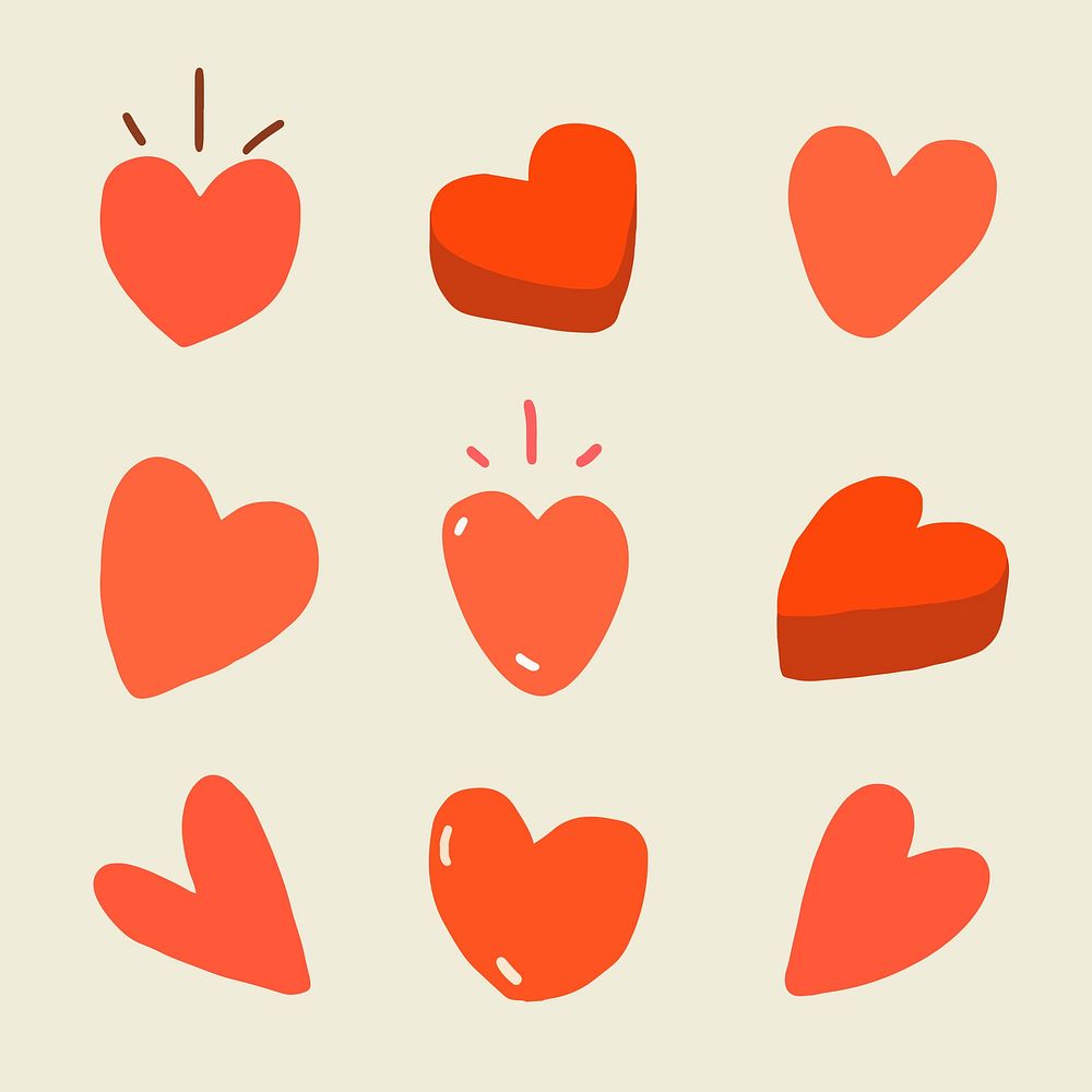 Heart doodle sticker, Valentine&rsquo;s day illustration vector set