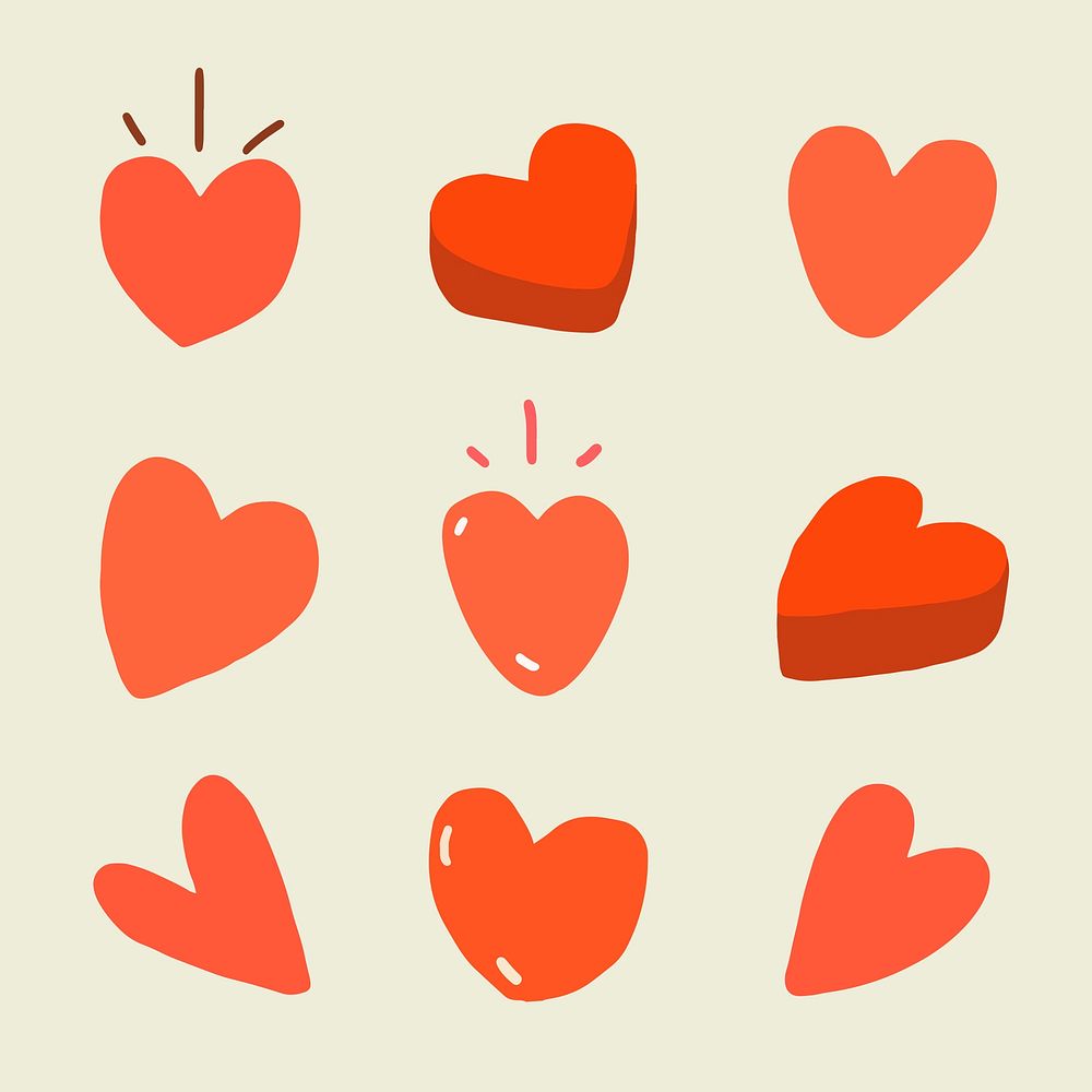 Heart doodle sticker, Valentine’s day illustration psd set