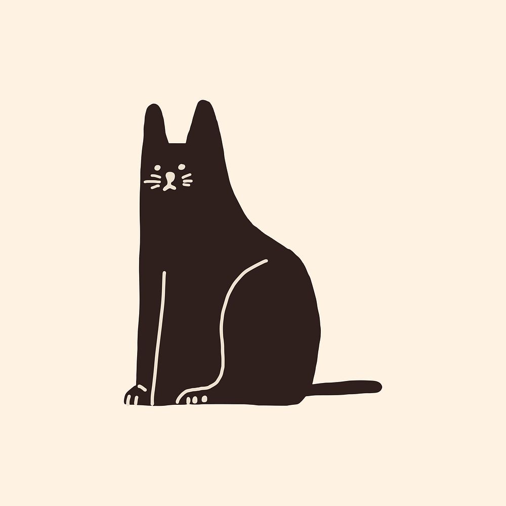 Black cat sticker, animal doodle vector