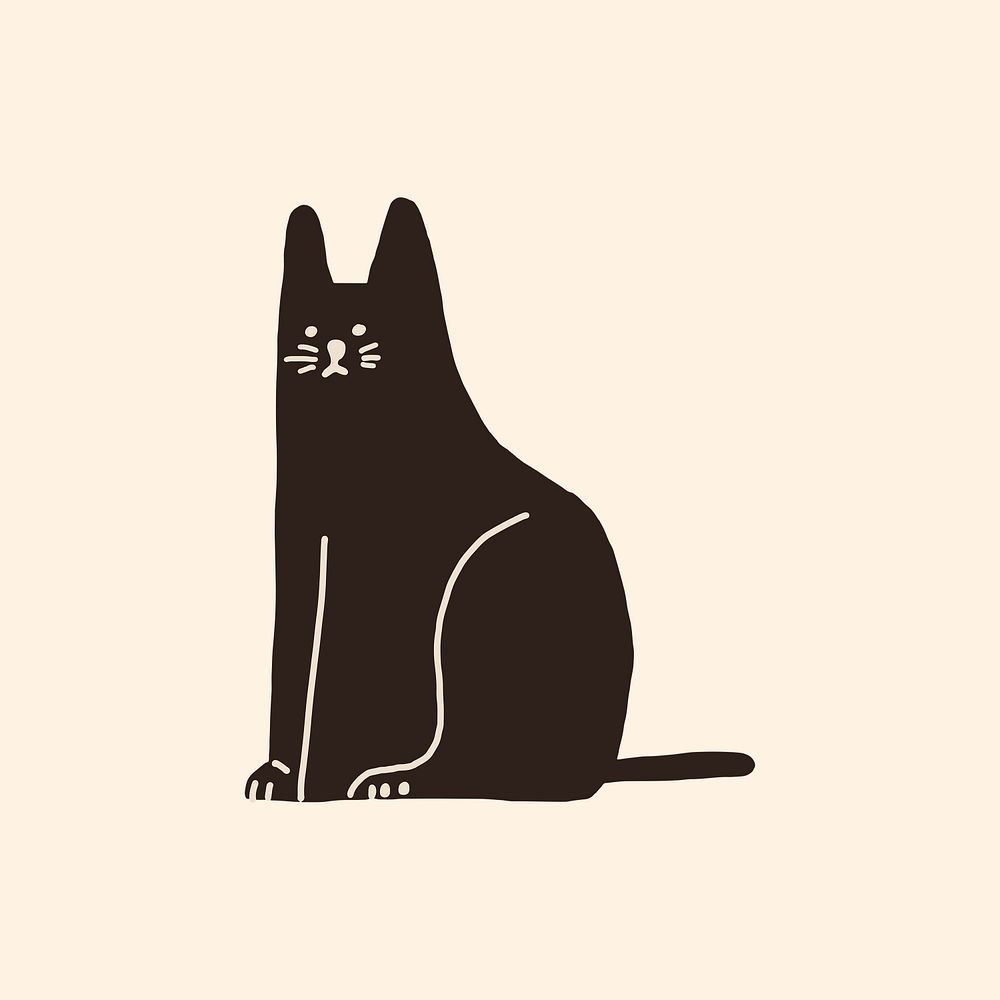 Black cat sticker, animal doodle psd