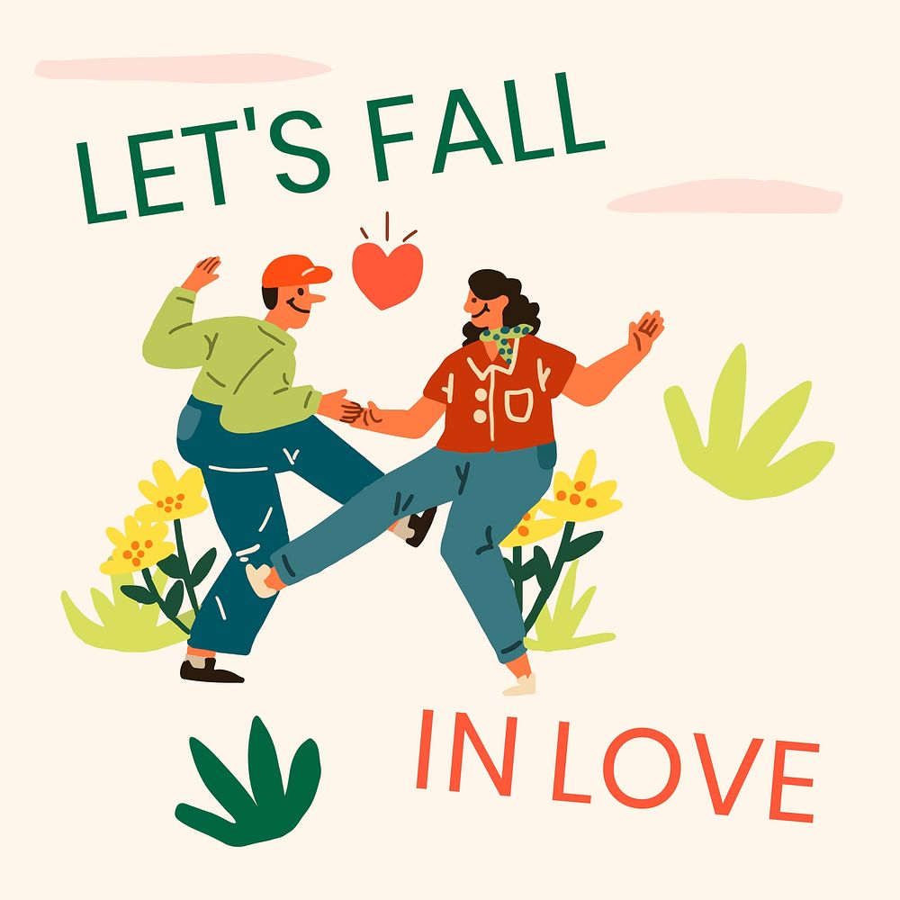 Valentine&rsquo;s Instagram post template, romantic love quote with cartoon illustration vector