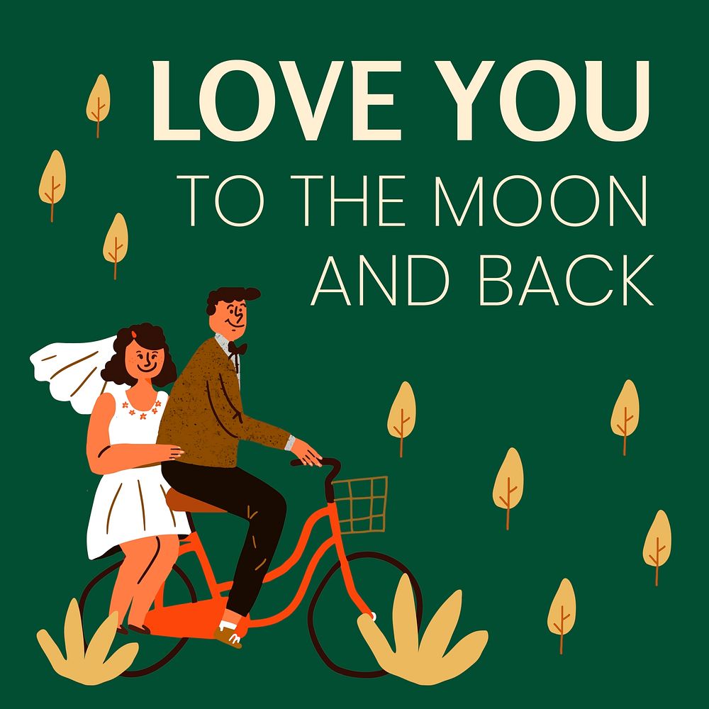 Romantic Instagram post template, wedding doodle with love quote vector