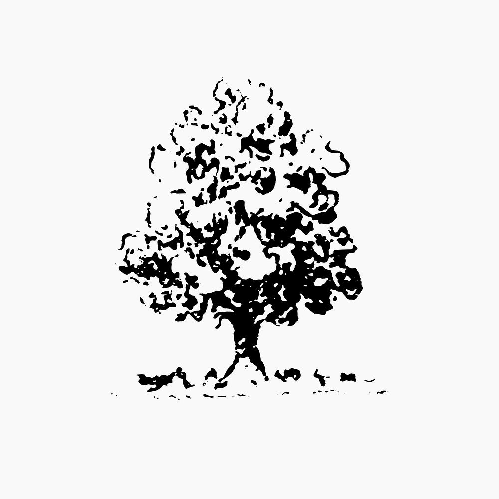 Vintage tree sticker, botanical icon illustration in black psd