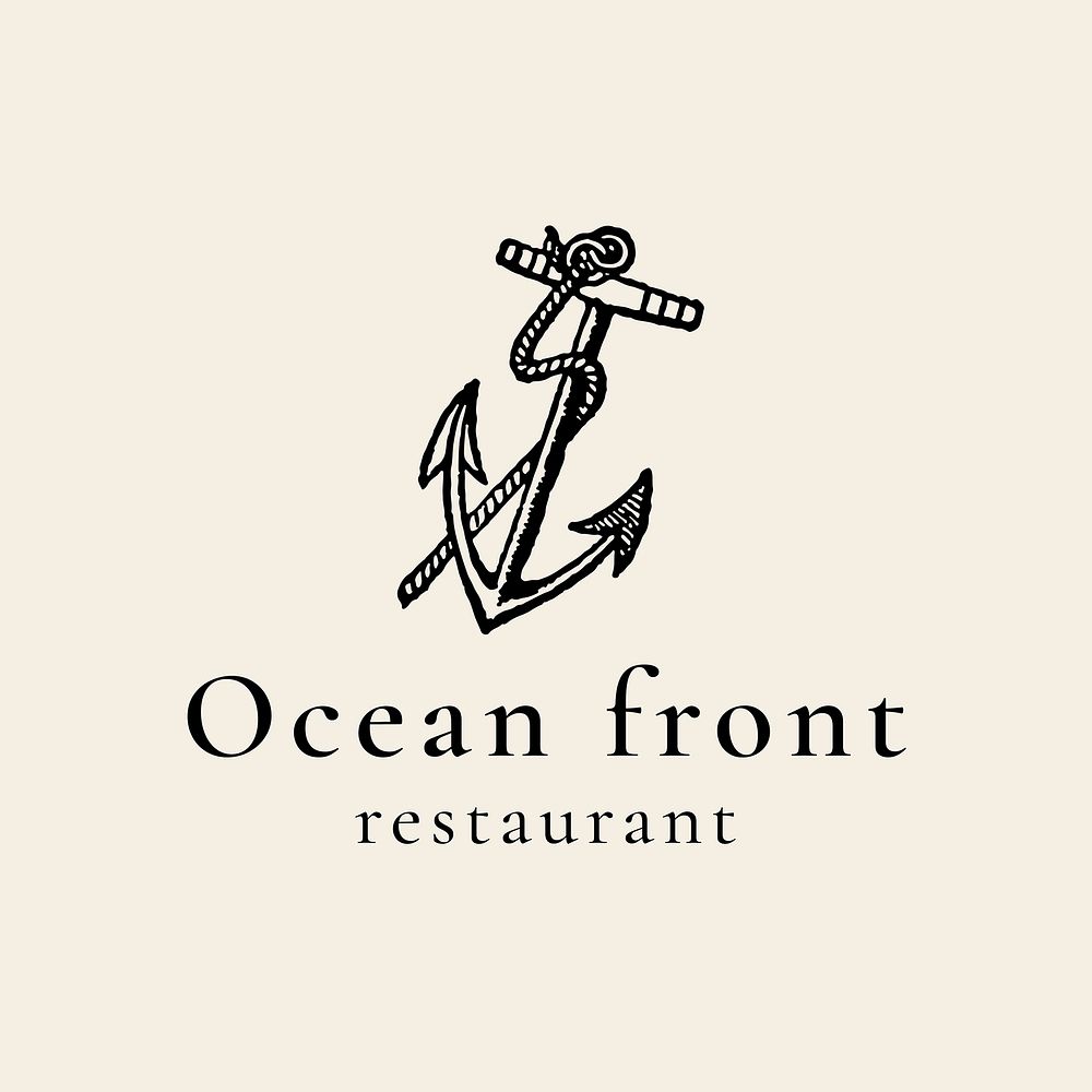 Vintage restaurant logo template, anchor illustration for business in black vector