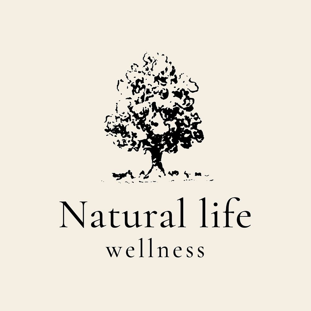Tree business logo template, wellness symbol in black vector