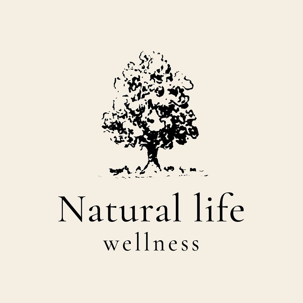 Tree business logo template, wellness symbol in black psd