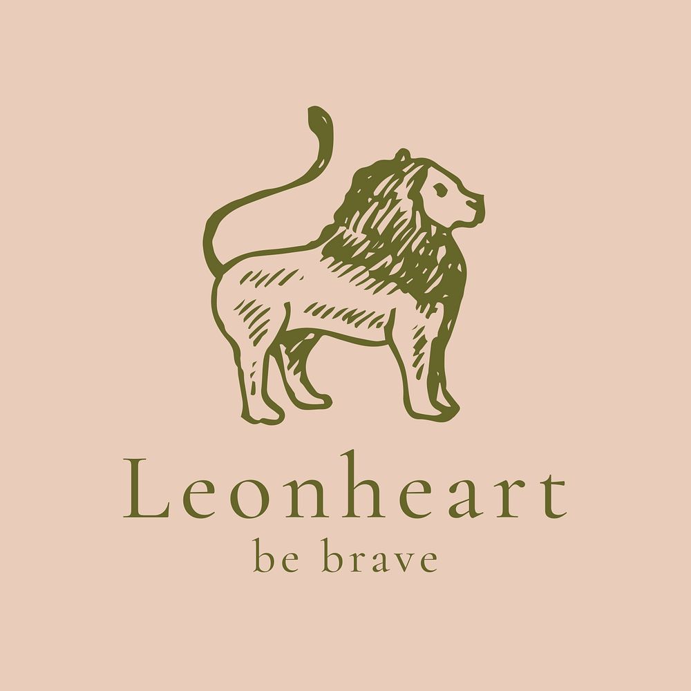Antique lion logo template, animal illustration, vintage graphic for business psd
