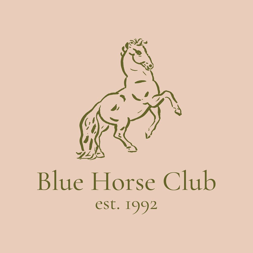Horse animal logo template, vintage business graphic for equestrian club in green psd