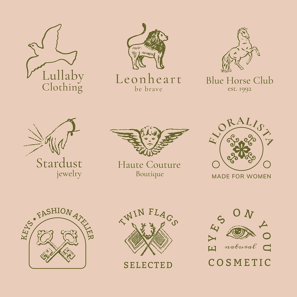 Vintage business logo template, antique badge illustration in green psd collection