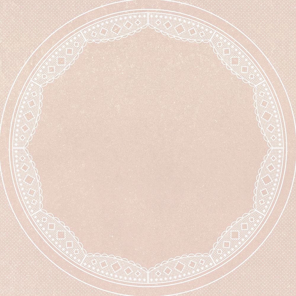 Vintage lace frame, circle shape on beige background