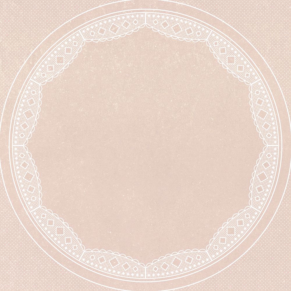 Vintage lace frame, circle shape on beige background psd