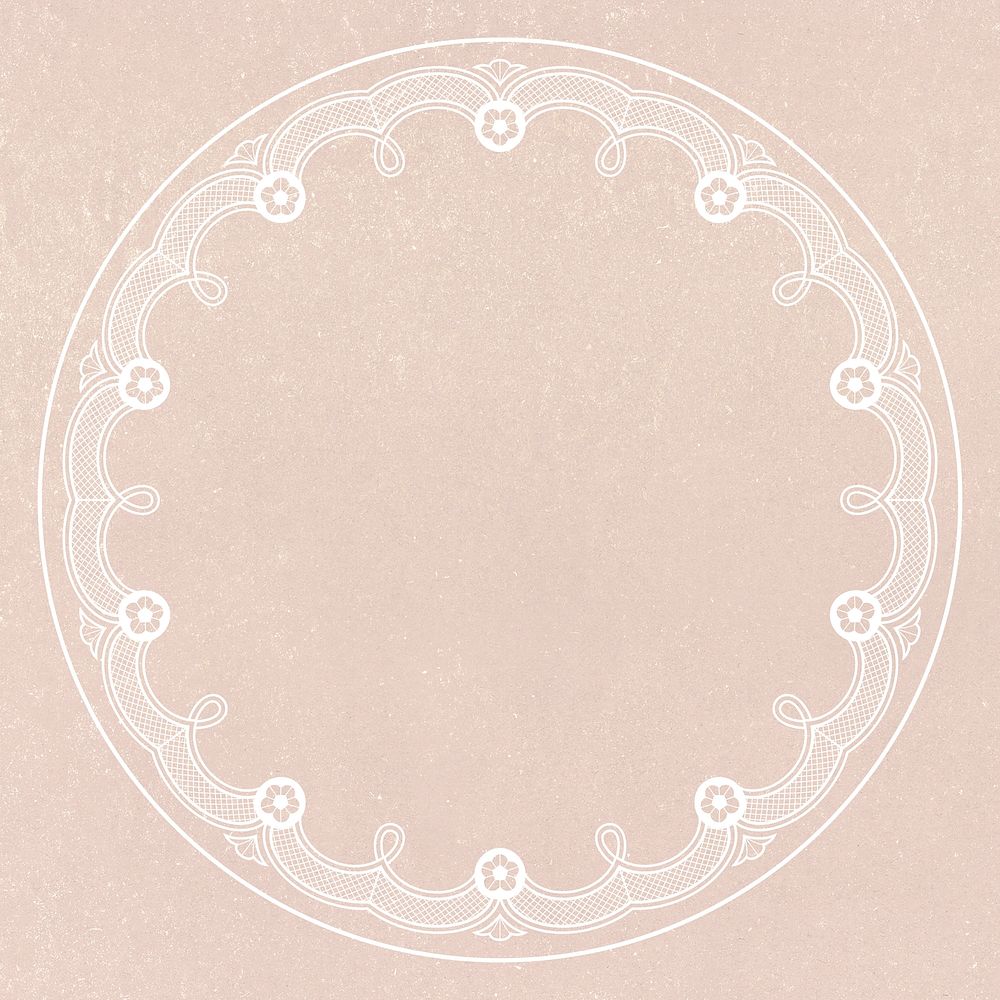 Floral lace frame, circle shape on pink background psd