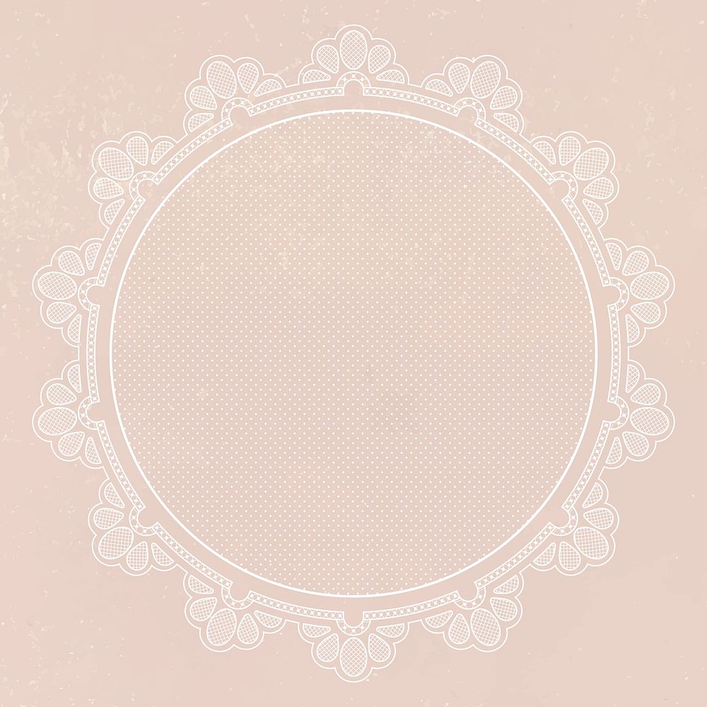 Floral lace frame, circle shape on pink background vector