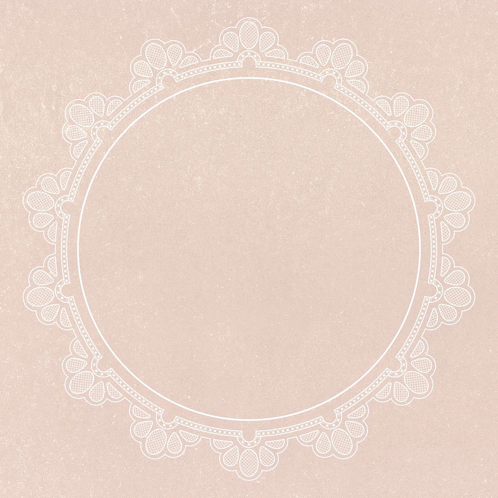 Floral lace frame, circle shape on pink background psd