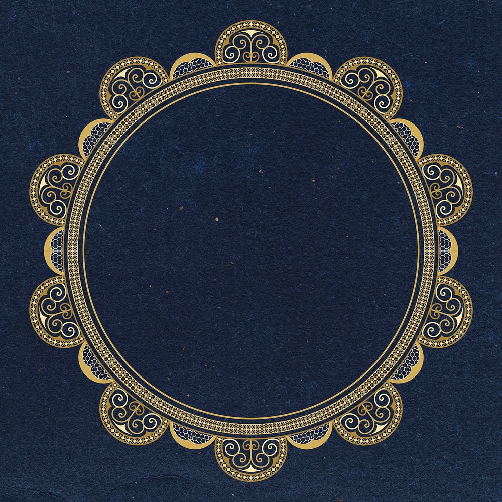 Vintage lace frame, circle shape on blue background